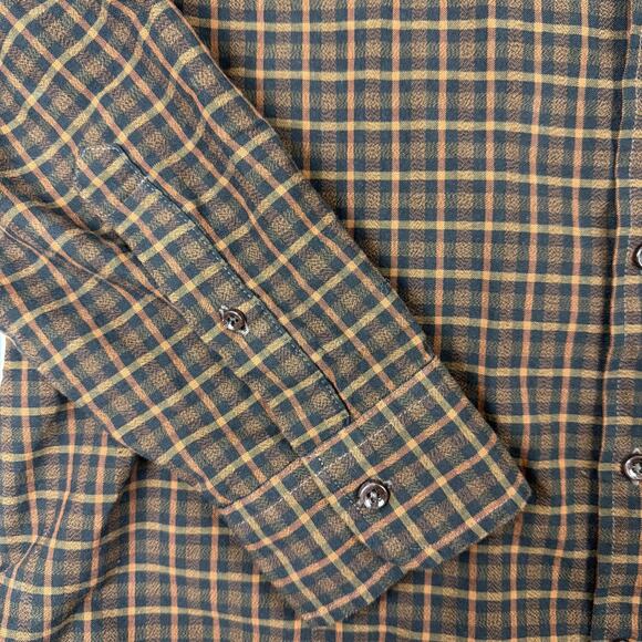 Taylor Stitch Flannel Shirt Mens 44 Brown Blue Plaid Organic Cotton Thick - Picture 2 of 10